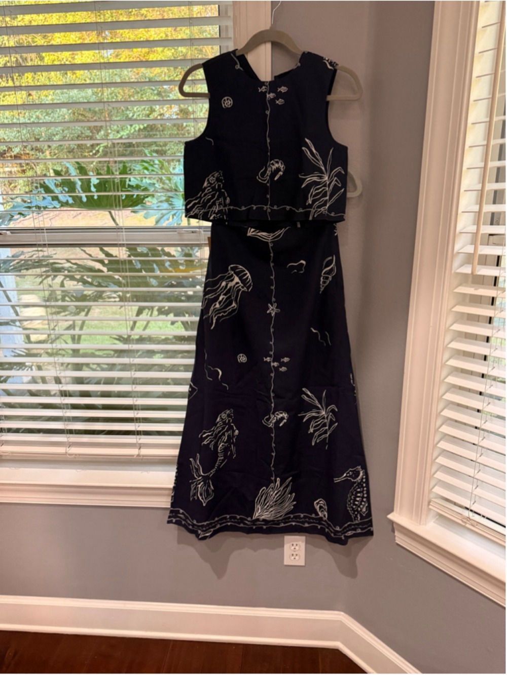 Women's Few Moda Navy White Sea Life Print Skirt Set Size 0 - Picture 5 of 9